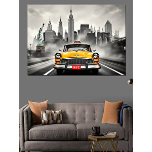 New York Sarı Taksi Dekoratif Kanvas - Mdf Ahşap Tablo 70x100 cm