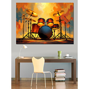 Canlı Renkli Davul Seti Dekoratif Kanvas - Mdf Ahşap Tablo