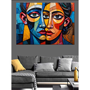 Soyut Renkli Kadın Portresi Dekoratif Kanvas - Mdf Ahşap Tablo 50x70 cm