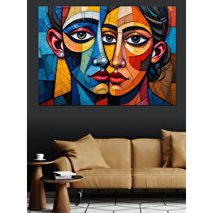 Soyut Renkli Kadın Portresi Dekoratif Kanvas - Mdf Ahşap Tablo 50x70 cm