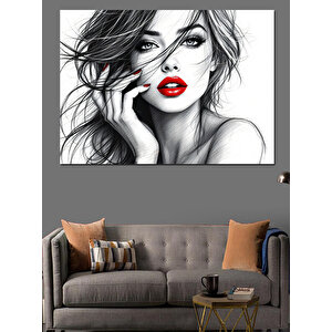 Siyah Beyaz Kadın Portresi Dekoratif Kanvas - Mdf Ahşap Tablo 35x50 cm