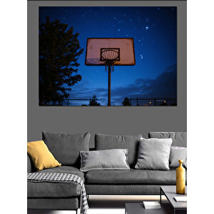 Gece Basketbol Potası Dekoratif Kanvas - Mdf Ahşap Tablo 100x140 cm
