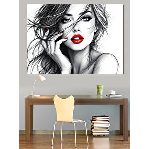 Siyah Beyaz Kadın Portresi Dekoratif Kanvas - Mdf Ahşap Tablo 50x70 cm