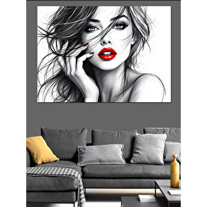 Siyah Beyaz Kadın Portresi Dekoratif Kanvas - Mdf Ahşap Tablo 50x70 cm