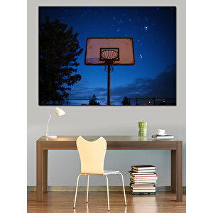 Gece Basketbol Potası Dekoratif Kanvas - Mdf Ahşap Tablo 70x100 cm