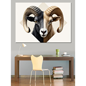 Siyah Beyaz Koç Başı Dekoratif Kanvas - Mdf Ahşap Tablo 100x140 cm