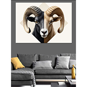 Siyah Beyaz Koç Başı Dekoratif Kanvas - Mdf Ahşap Tablo 100x140 cm