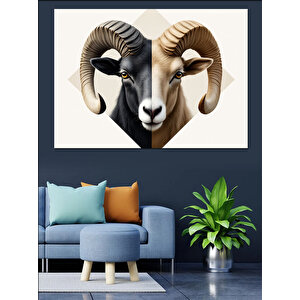 Siyah Beyaz Koç Başı Dekoratif Kanvas - Mdf Ahşap Tablo