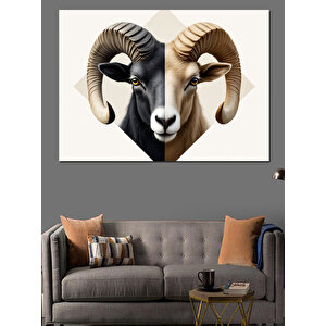Siyah Beyaz Koç Başı Dekoratif Kanvas - Mdf Ahşap Tablo 25x35 cm