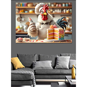 Tatlı Hazırlayan Şef Tavuk Dekoratif Kanvas - Mdf Ahşap Tablo