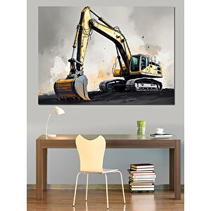 Kazıcı İnşaat Makinesi Dekoratif Kanvas - Mdf Ahşap Tablo 35x50 cm