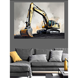Kazıcı İnşaat Makinesi Dekoratif Kanvas - Mdf Ahşap Tablo 35x50 cm
