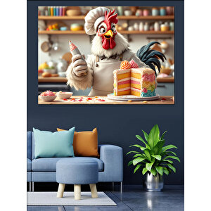 Tatlı Hazırlayan Şef Tavuk Dekoratif Kanvas - Mdf Ahşap Tablo 70x100 cm