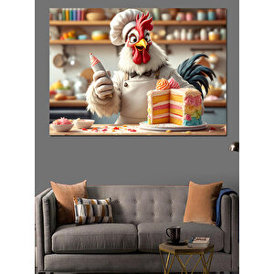 Tatlı Hazırlayan Şef Tavuk Dekoratif Kanvas - Mdf Ahşap Tablo 70x100 cm