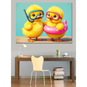 Dalış Yapan Civcivler Dekoratif Kanvas - Mdf Ahşap Tablo 50x70 cm