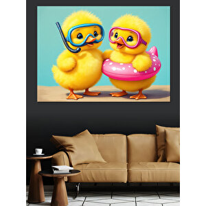 Dalış Yapan Civcivler Dekoratif Kanvas - Mdf Ahşap Tablo 50x70 cm