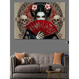 Yelpazeli Gotik Kadın Portresi Dekoratif Kanvas - Mdf Ahşap Tablo