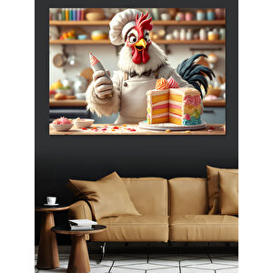 Tatlı Hazırlayan Şef Tavuk Dekoratif Kanvas - Mdf Ahşap Tablo 35x50 cm