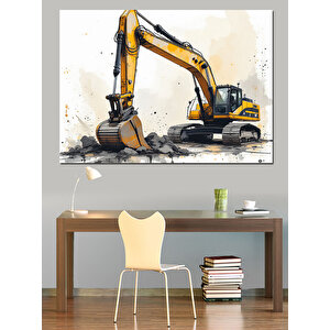 İş Makinesi İllüstrasyonu Dekoratif Kanvas - Mdf Ahşap Tablo 100x140 cm