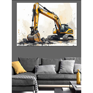 İş Makinesi İllüstrasyonu Dekoratif Kanvas - Mdf Ahşap Tablo 100x140 cm