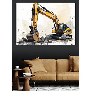 İş Makinesi İllüstrasyonu Dekoratif Kanvas - Mdf Ahşap Tablo 100x140 cm