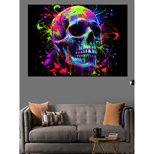 Neon Boyalı Kafatası Dekoratif Kanvas - Mdf Ahşap Tablo 100x140 cm