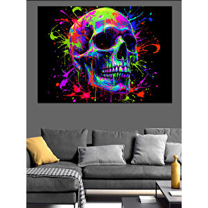 Neon Boyalı Kafatası Dekoratif Kanvas - Mdf Ahşap Tablo 25x35 cm