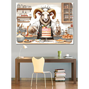 Şef Koç Pasta Yapıyor Dekoratif Kanvas - Mdf Ahşap Tablo 35x50 cm
