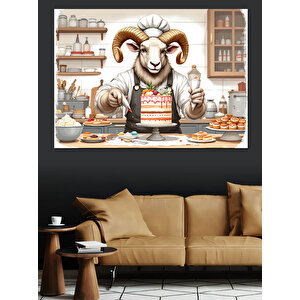 Şef Koç Pasta Yapıyor Dekoratif Kanvas - Mdf Ahşap Tablo 35x50 cm