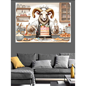 Şef Koç Pasta Yapıyor Dekoratif Kanvas - Mdf Ahşap Tablo 50x70 cm