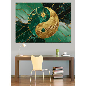 Yeşil Mermerli Ying Yang Dekoratif Kanvas - Mdf Ahşap Tablo 35x50 cm