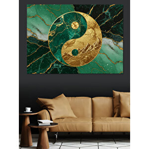 Yeşil Mermerli Ying Yang Dekoratif Kanvas - Mdf Ahşap Tablo 35x50 cm