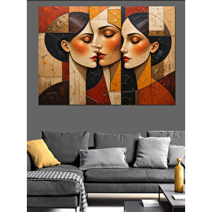 Soyut Çift Portresi Dekoratif Kanvas - Mdf Ahşap Tablo 50x70 cm
