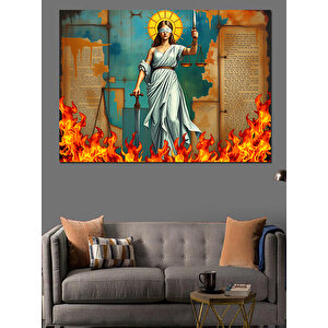 Alevler İçinde Adalet Kadını Dekoratif Kanvas - Mdf Ahşap Tablo 100x140 cm