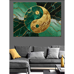 Yeşil Mermerli Ying Yang Dekoratif Kanvas - Mdf Ahşap Tablo 70x100 cm