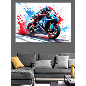 Alevler İçinde Motorcu Dekoratif Kanvas - Mdf Ahşap Tablo 35x50 cm