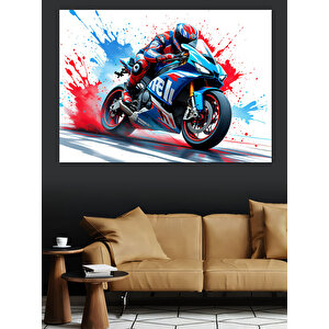Alevler İçinde Motorcu Dekoratif Kanvas - Mdf Ahşap Tablo 35x50 cm