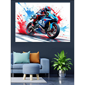 Alevler İçinde Motorcu Dekoratif Kanvas - Mdf Ahşap Tablo 35x50 cm