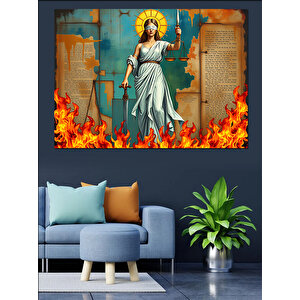 Alevler İçinde Adalet Kadını Dekoratif Kanvas - Mdf Ahşap Tablo