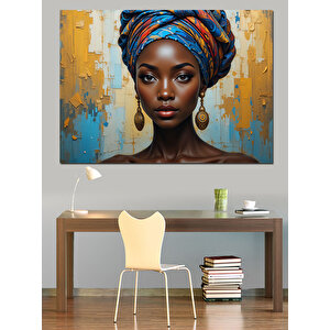 Mavi Türbanlı Portre Dekoratif Kanvas - Mdf Ahşap Tablo 25x35 cm