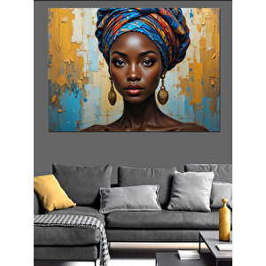 Mavi Türbanlı Portre Dekoratif Kanvas - Mdf Ahşap Tablo