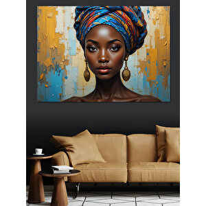 Mavi Türbanlı Portre Dekoratif Kanvas - Mdf Ahşap Tablo