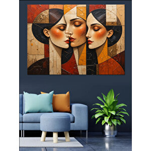 Soyut Çift Portresi Dekoratif Kanvas - Mdf Ahşap Tablo 35x50 cm