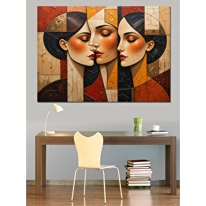 Soyut Çift Portresi Dekoratif Kanvas - Mdf Ahşap Tablo
