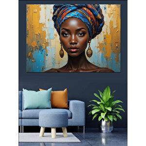 Mavi Türbanlı Portre Dekoratif Kanvas - Mdf Ahşap Tablo 100x140 cm