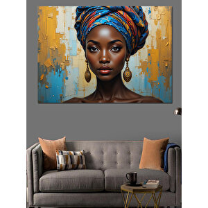 Mavi Türbanlı Portre Dekoratif Kanvas - Mdf Ahşap Tablo 100x140 cm