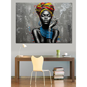 Duru Bakışlı Siyah Kadın Dekoratif Kanvas - Mdf Ahşap Tablo 50x70 cm