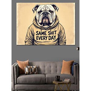 Kapüşonlu Bulldog İfadesi Dekoratif Kanvas - Mdf Ahşap Tablo 70x100 cm