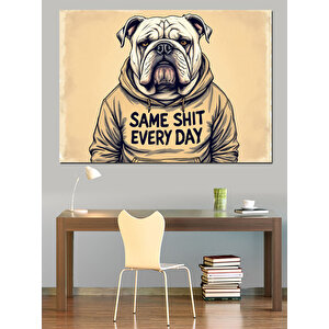 Kapüşonlu Bulldog İfadesi Dekoratif Kanvas - Mdf Ahşap Tablo 70x100 cm
