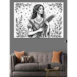 Elinde Bitki Tutan Kadın Dekoratif Kanvas - Mdf Ahşap Tablo 100x140 cm